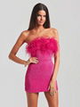 Sexy Strapless Sequins Feather Bodycon