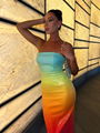 Summer Sexy Strapless Rainbow Sequins Long Dress Women Colorful Sequins Backless 2
