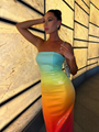 Summer Sexy Strapless Rainbow Sequins Long Dress Women Colorful Sequins Backless