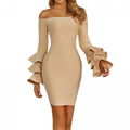 Women Elegant Bandage Dress Sexy Off Shoulder Autumn Winter Clothes Celebrity  3