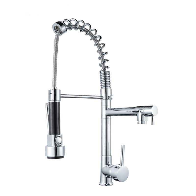 Hot and cold mixed water multifunctional spring pull kitchen faucet
