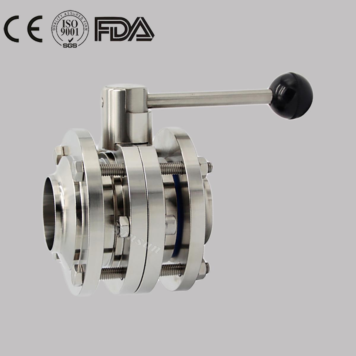 Stainless Steel Food Grade Sanitary Hygienic Manual Flange Male Butterfly Valve 2
