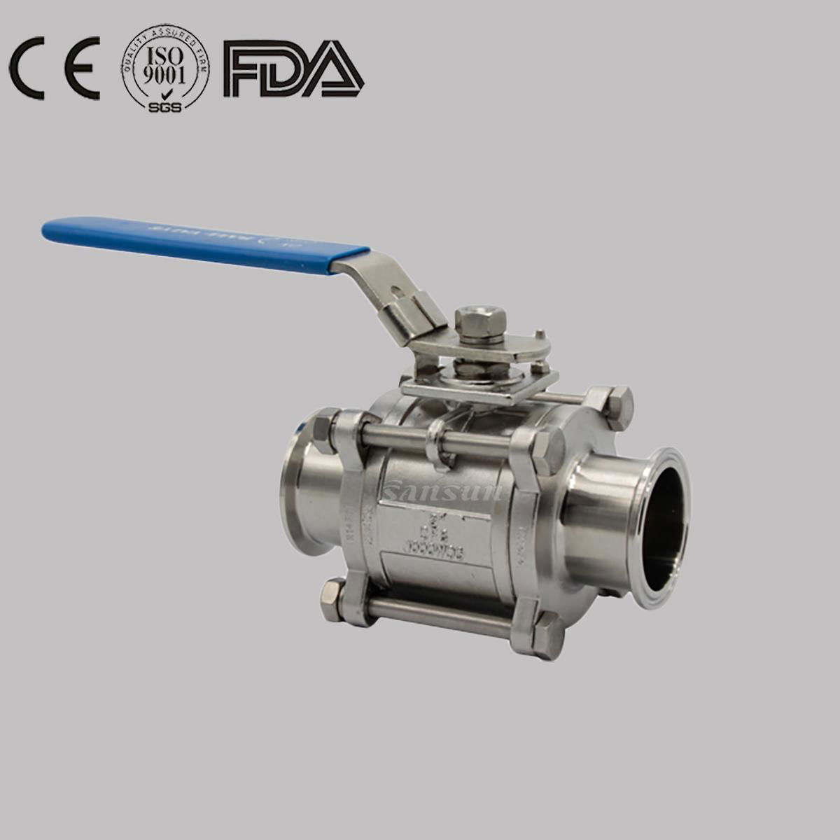 Sanitary Stainless Steel Manual Hygienic 3 PCS Non Retention Ball Valve