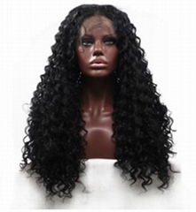 Long curling black color front lace wigs