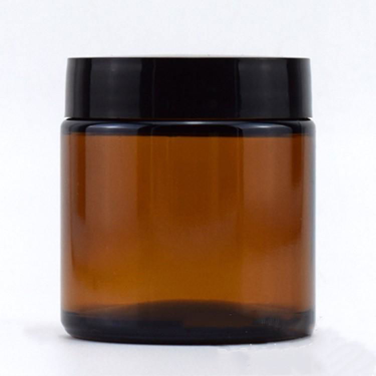 8oz amber glass jar 3oz straight sided amber cosmetic cream jar with black lid