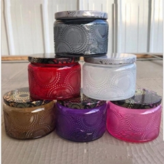 Embossed soy wax candle jar with lid