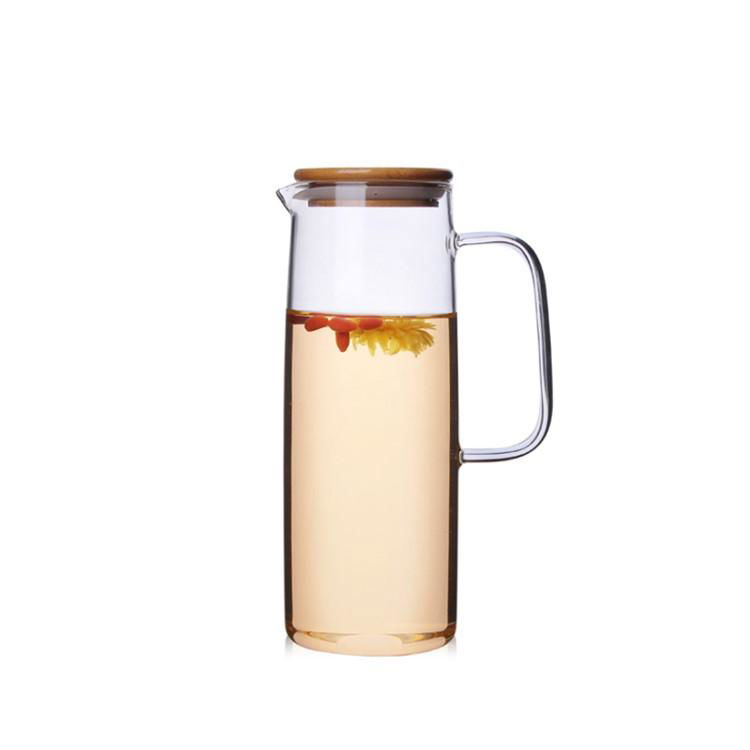 Straight sided glass water pitcher with wooden lid water jug iced tea carafe 3