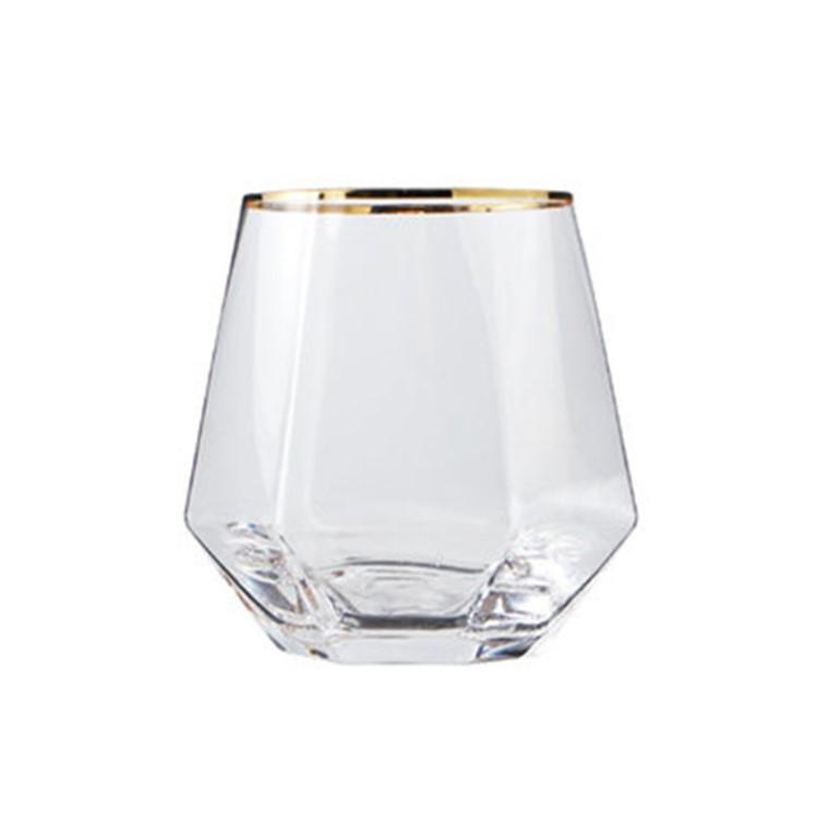 Gold rim diamond whiskey tumbler 10oz whiskey wine cocktail glass  2