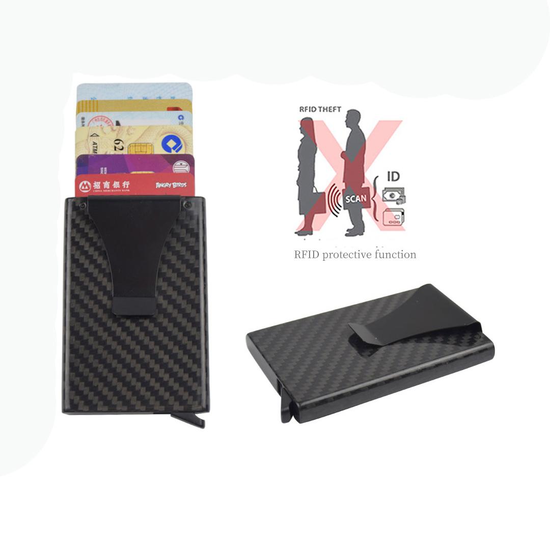 RFID Blocking Carbon Fiber Metal Credit Card Holder With Money Clip Business Car