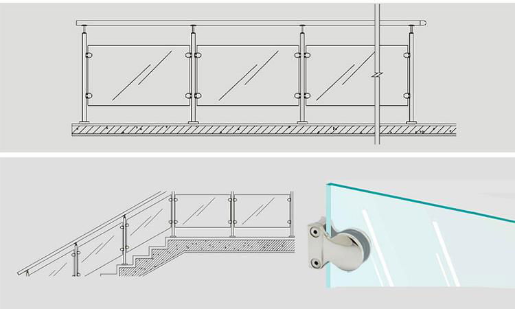 Stainless steel Baluster handrail glass clamp Bracket for 8-12mm tempered glass 5