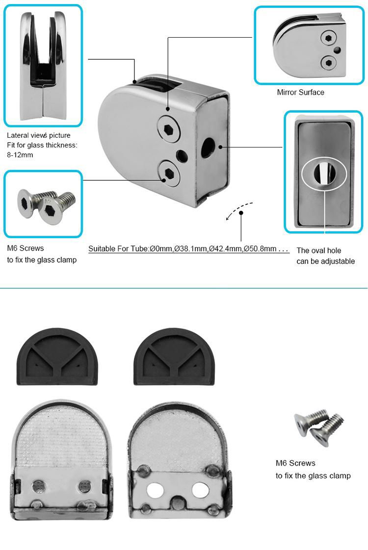 Stainless steel Stair Railing Fittings Punching 201 Glass Clip Clamp Brackets 4