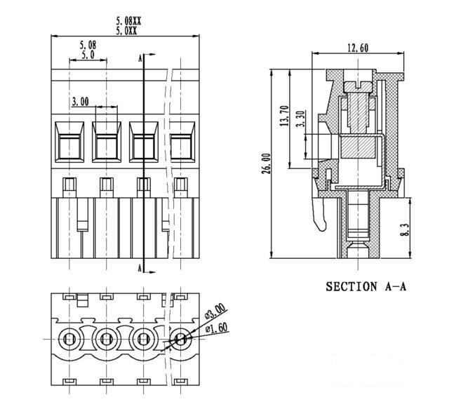 插拔式接线端子PCB接线端子侧面进直立式插座连接器 2EDGKA-5.08mm 4