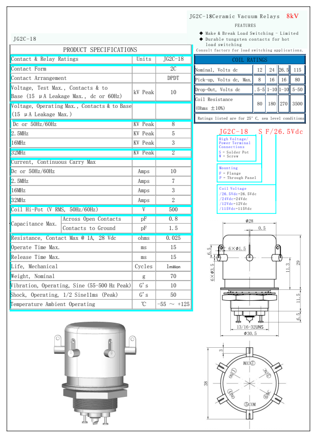 Ceramic Vacuum Relay JG2C-18 3