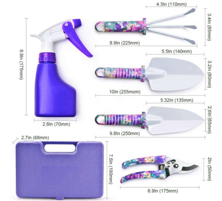  5 pcs Purple Steel Garden Tools Set Tote Bag Hand Gift 3