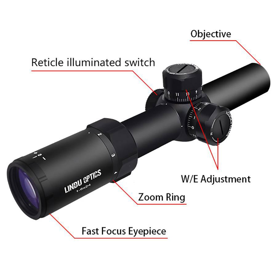 LINDU OPTICS low power 1-6x24 shockproof air gun rifle scope sfp hunting 4