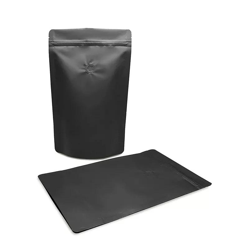 Hot sale package food grade black matt surface coffee bag with valve foil ziploc