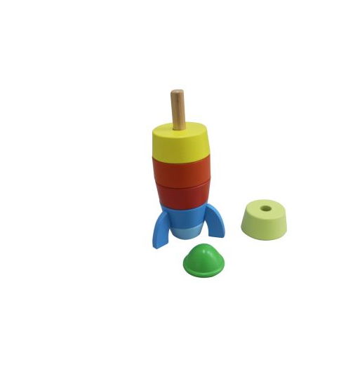 Wooden stacking rocket toy for kid and children with rainbow color 2