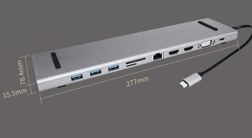 USB C Docking Station 11 in 1 3USB 3.0 2HDMI VGA TF SD RJ45 Audio USB-C  5