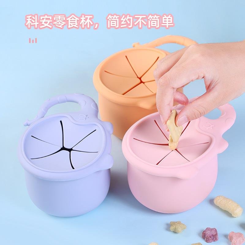 Manufactory Silicone Handle Kids Baby Snack Cup Collapsible baby Snack Bowl