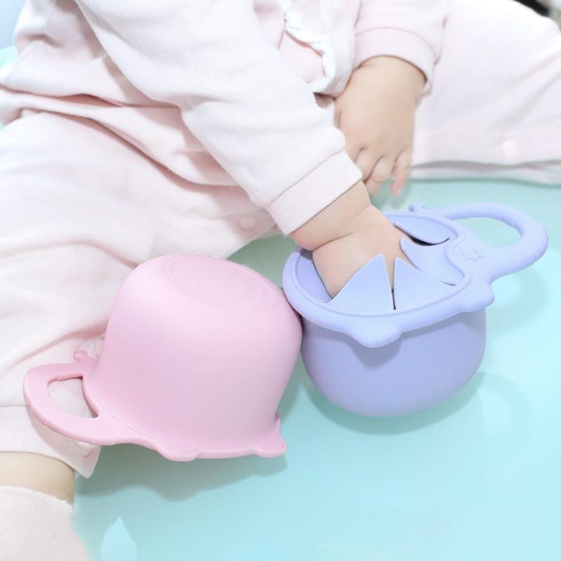 Manufactory Silicone Handle Kids Baby Snack Cup Collapsible baby Snack Bowl 2