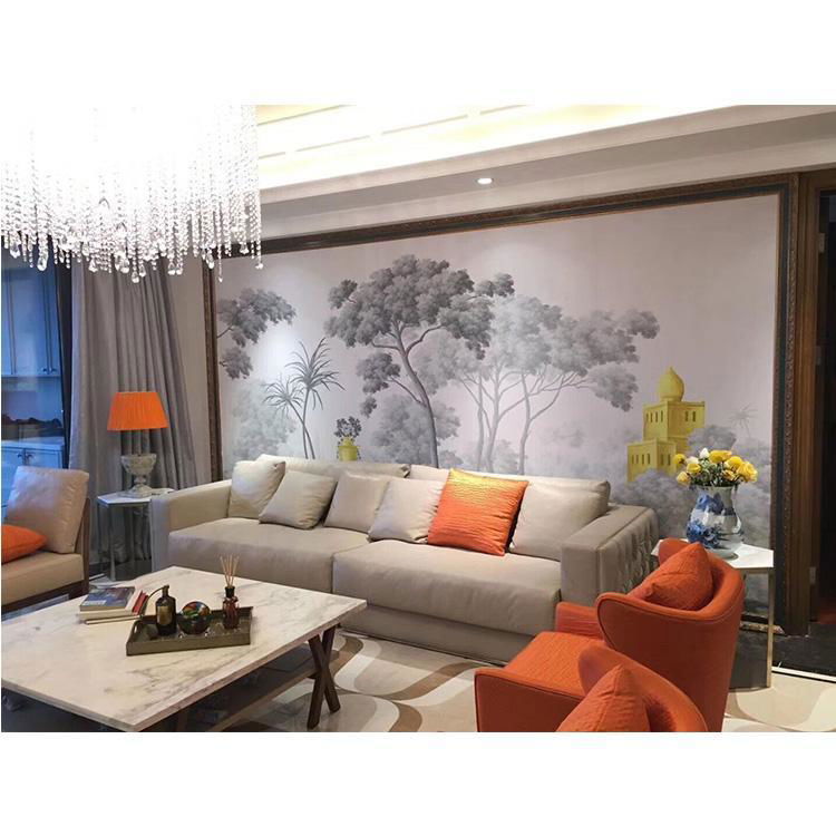 Panoramic hand painted landscape wallpaper mural 5