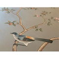 Chinoiserie Hand painted Wallpaper on blue grey slub silk