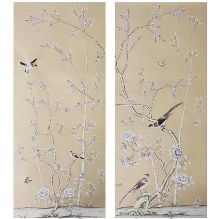Chinoiserie hand painted silver foil wallpaper 4