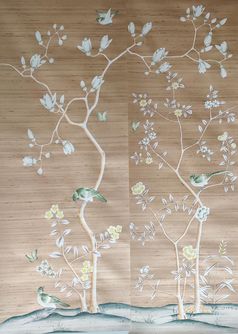 Hand Painted Plum Blossom Gold Gilded Paper Wallpaper For Hotels