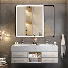 ETL Decorative Stainless Steel Framed Hotel LED Bathroom Mirror with Light