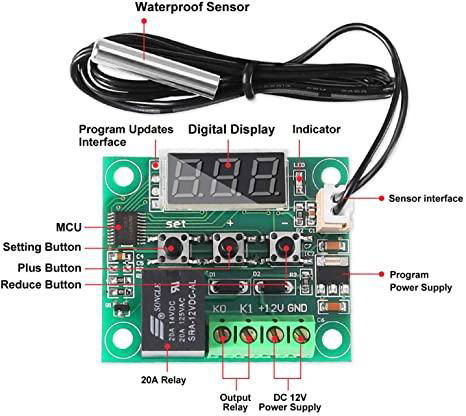 W1209 12V DC Digital Temperature Controller Board Micro Digital Thermostat -50-1 4