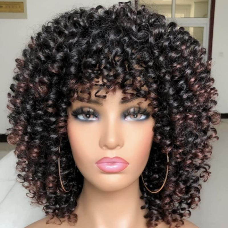 New Short Curly wigs Simulation Human Hair full wave wig Africa Style for Women  5