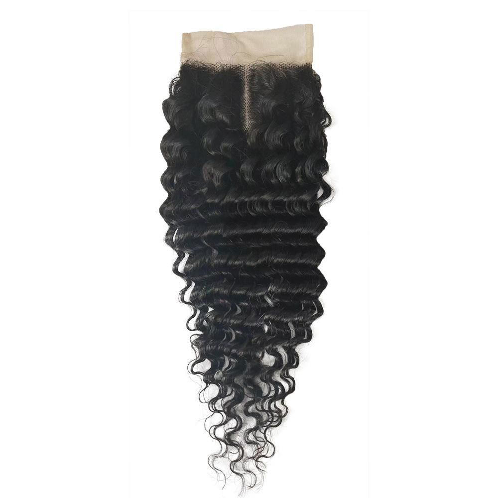 10A T shape 4x4 deep wave human hair Brazilian Human Hair Weaves middle part  5