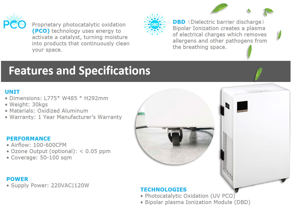 600风量高能等离子紫外线光催化空气净化器消毒机HEPA过滤 3