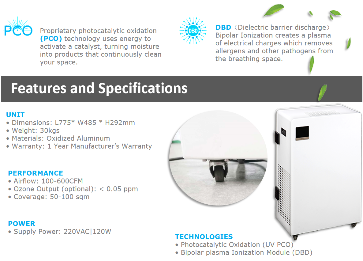 600m3/H UV photocatalytic PCO plasma medical air disinfection machine 3