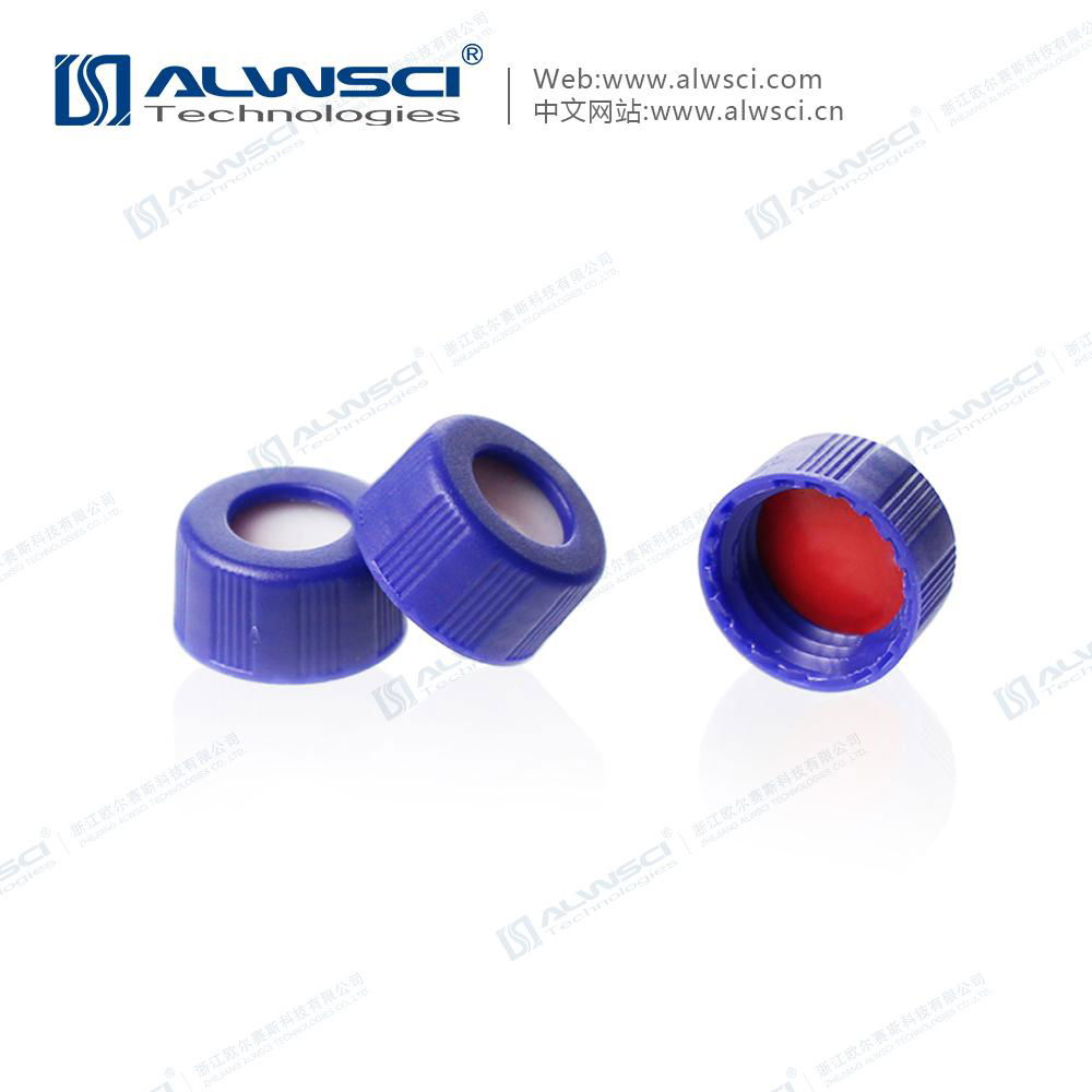 ALWSCI 2mL 9-425进样顶空瓶竖条纹蓝色开孔盖垫 PTFE硅胶垫片