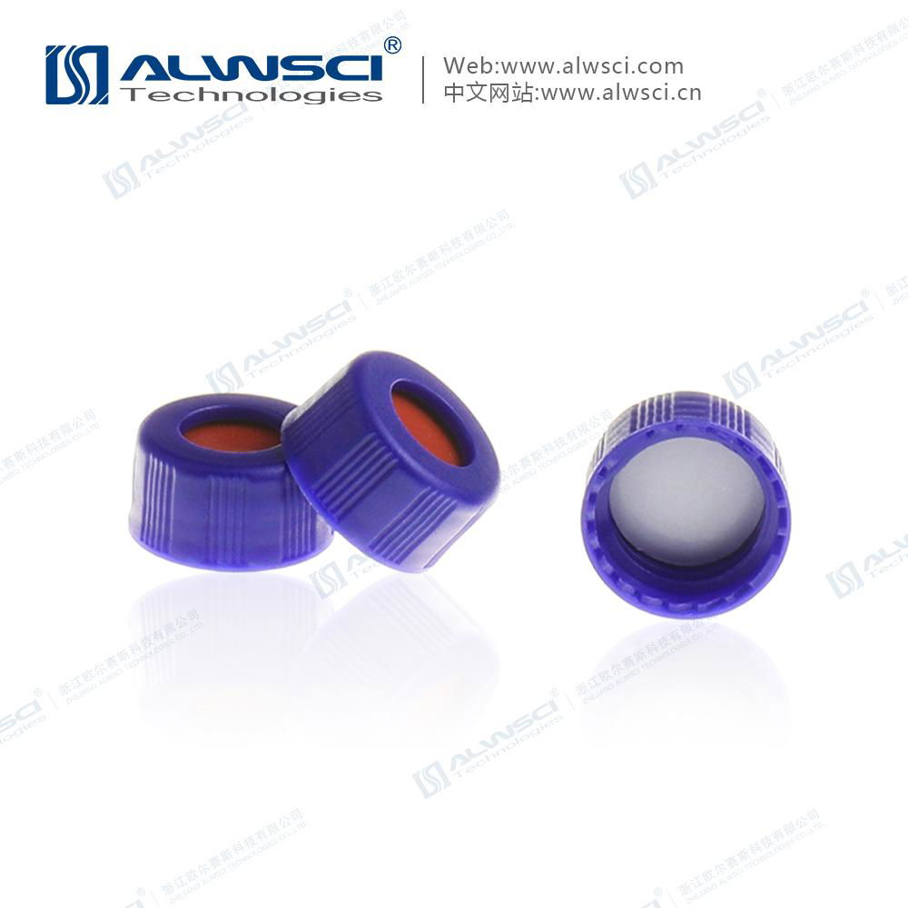 ALWSCI 2mL 9-425进样顶空瓶竖条纹蓝色开孔盖垫 PTFE硅胶垫片 3