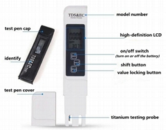 TDS EC PPM Water Quality Meter Tester Pen LCD Display 0-9990ppm TDS&EC Tester Pe