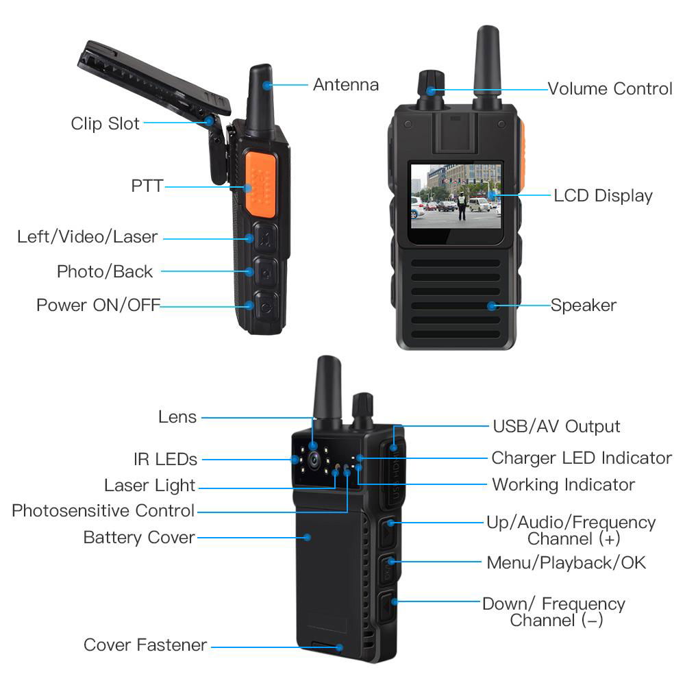  Security Police body Camera&4G Walkie-Talkie AIO Full HD 1296P 30fps 5