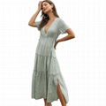 Bohemian Flounced V-neck Bottom Vent White Maxi Casual Dress Long 3