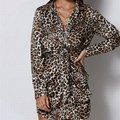 Spring Casual Leopard Print Tunis Dress Long Sleeve Short Mini Tshirt Dress