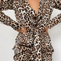 Spring Casual Leopard Print Tunis Dress Long Sleeve Short Mini Tshirt Dress 4