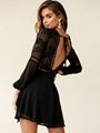 Vintage Long Sleeve Black Lace Summer Dresses Ladies Clothing Ribbed Dress Women 3