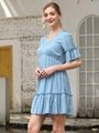 Plus Size Maternity Pregnancy Short Sleeve Midi Ruffle Dress Woman
