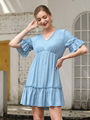 Plus Size Maternity Pregnancy Short Sleeve Midi Ruffle Dress Woman