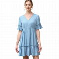 Plus Size Maternity Pregnancy Short Sleeve Midi Ruffle Dress Woman