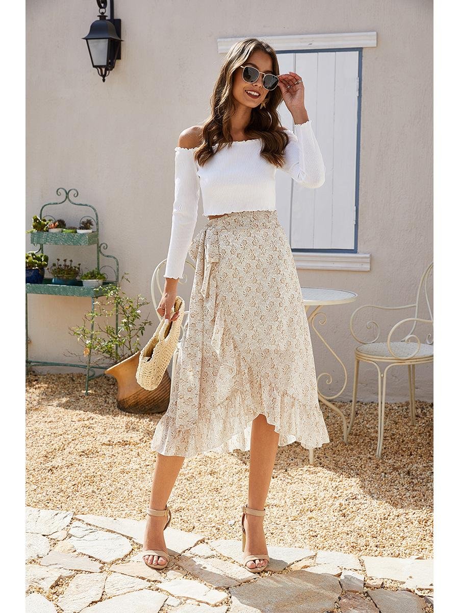 Irregular Frill Long Maxi Beach Skirt Womans Casual Floral Midi Skirt  2