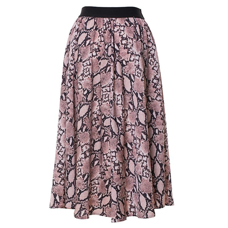 Women Summer Skirt Elastic waist Snake Skin Animal Print Midi Skirt 5