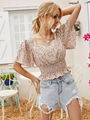 Summer Short Sleeve Floral Shirts And Blouses Square Collar Smocked Tops Women 4