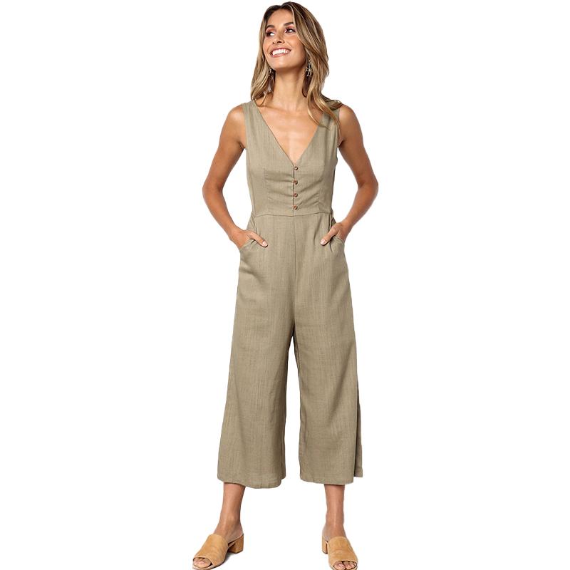 Casual Sleeveless Side Pocket Elegant Womens Jumpsuit Summer 3