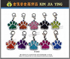 Colored dog paw metal charm